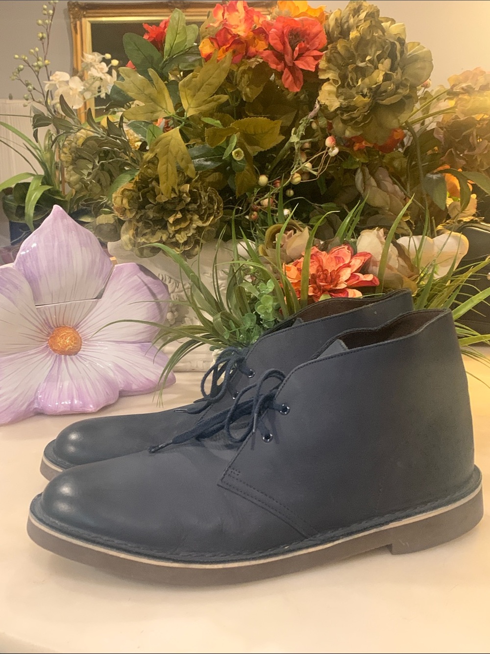 Clarks Originals Men’s Leather Desert Boots Navy Blue Size 14